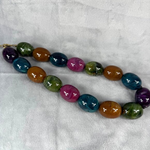 Multicolor Chunky Oval Bead Necklace Extender Chain Lobster Clasp Choker Adjusts - Picture 3 of 16